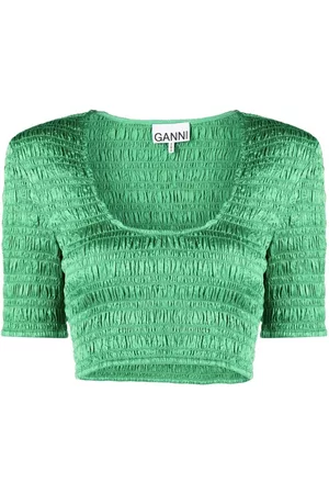 Ganni Cropped smocked top