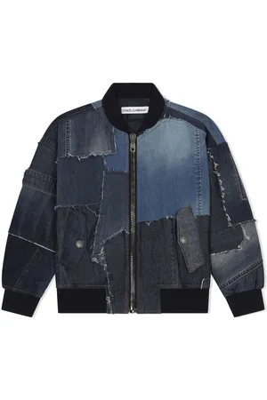Dolce & Gabbana Denim patchwork logo plaque bomber jacket