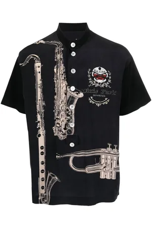 Gianfranco Ferré 1990s saxophone-print silk shirt