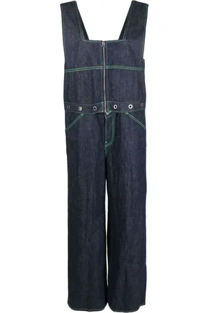 haikure Square-neck denim dungarees
