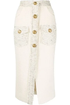 Balmain Button-detail bouclé-tweed pencil skirt
