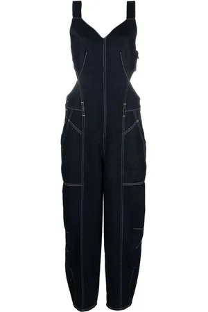 Alberta Ferretti Women Jumpsuits - Contrasting-stitch denim jumpsuit