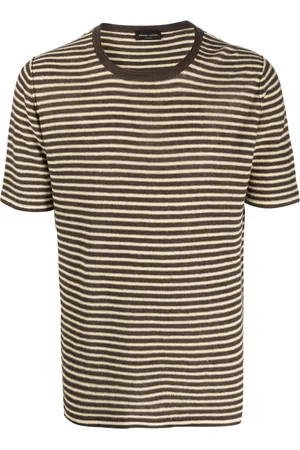 Roberto Collina Men Short Sleeve - Two-tone striped linen T-shirt