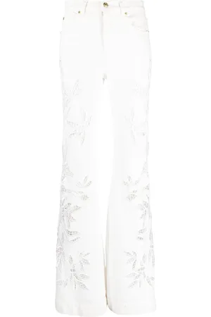 Roberto Cavalli Floral-embellished flared trousers