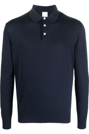 ELEVENTY Men Polo Shirts - Fine-knit long-sleeve polo shirt