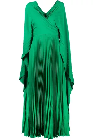 VALENTINO GARAVANI V-neck pleated silk long dress