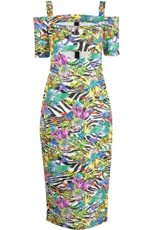 Roberto Cavalli Mix-print off-shoulder dress