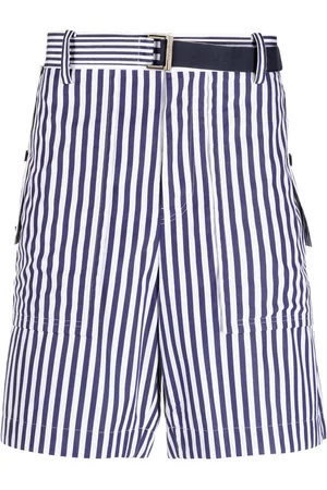 SACAI Vertical-stripe print cotton shorts