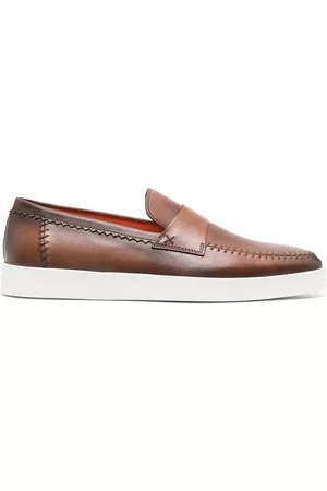 santoni Men Loafers - Almond-toe leather penny loafers