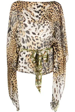 Roberto Cavalli Women Tunics - Mix-print drape-sleeve tunic top