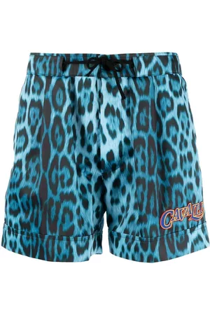 Roberto Cavalli Men Swim Shorts - Leopard print drawstring swim shorts