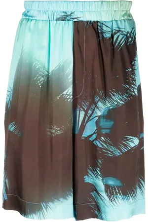 LANEUS Palm tree-print elasticated-waist shorts