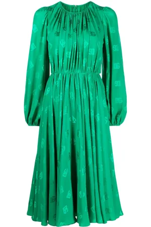 Dolce & Gabbana Logo-print flared silk midi dress