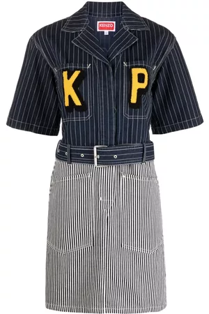 Kenzo Logo-patch striped denim shirtdress