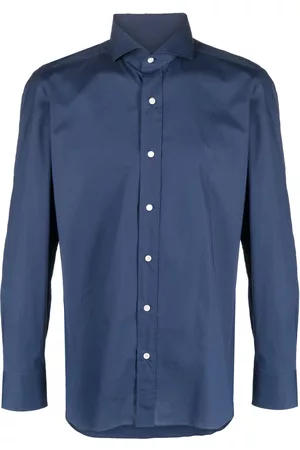 LUIGI BORRELLI NAPOLI Spread collar cotton-blend shirt