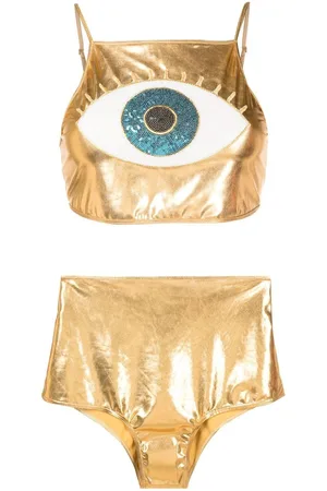 Brigitte Eye-embellished metallic bikini set