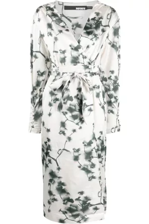 ROTATE Abstract floral-print midi dress