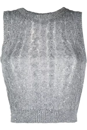 Brunello Cucinelli Sequined cable-knit vest top