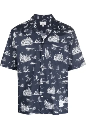 Woolrich Men Shirts - Landscape-print cotton shirt