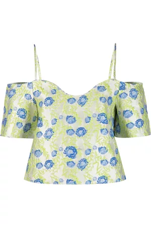 Ganni Floral jacquard off-shoulder blouse