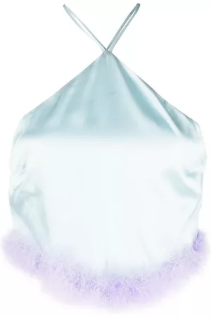 AMEN Faux fur-trim satin top