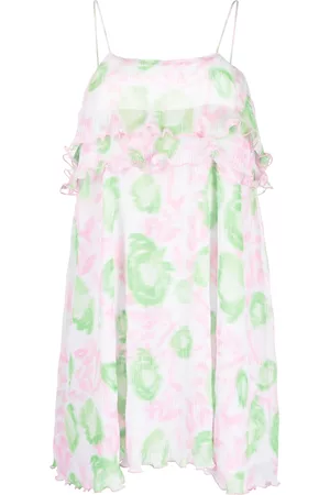 Ganni Ruffled-trim graphic-print dress