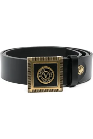 VERSACE Logo-plaque leather belt