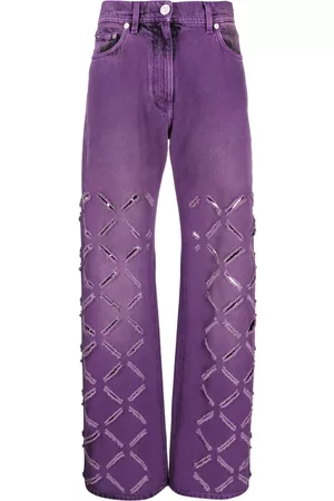 VERSACE Ripped-detail straight-leg jeans