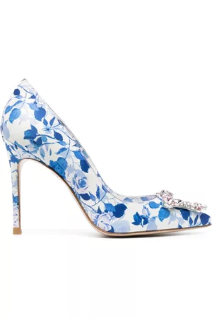 White on sale floral pumps