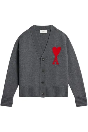Ami Logo-intarsia wool cardigan