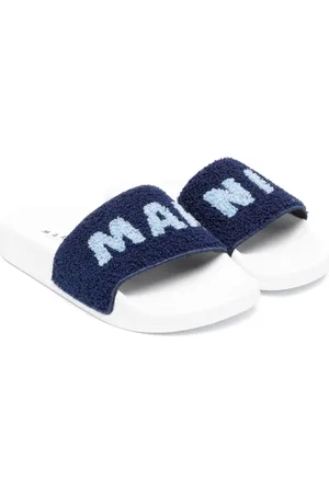 Marni Girls Slippers - Logo-lettering fleece-texture slippers