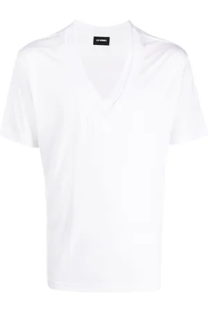 Les Hommes Men Short Sleeve - Logo-patch V-neck cotton T-shirt