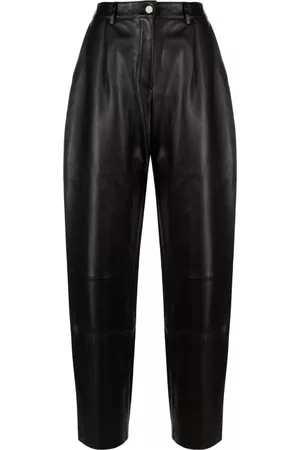 Mainless Pleated leather straight trousers