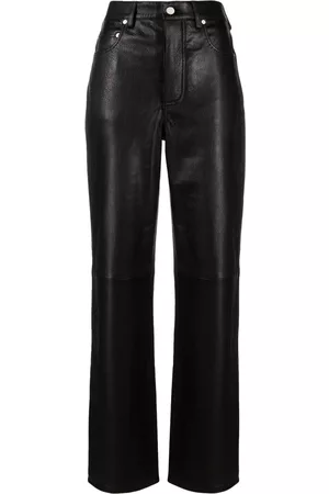 Mainless Grainy leather straight trousers