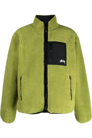 STUSSY Men Fleece Jackets - Fleece-texture logo-patch jacket