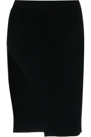 LANEUS Ribbed-knit asymmetric midi skirt