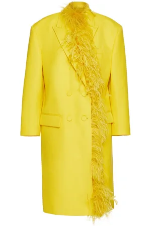 VALENTINO Women Coats - Feather-trim double-breasted wool coat