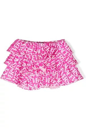 VERSACE Logo-print ruffled miniskirt