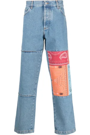 MARCELO BURLON Men Straight - Patchwork-detailing straight-leg jeans