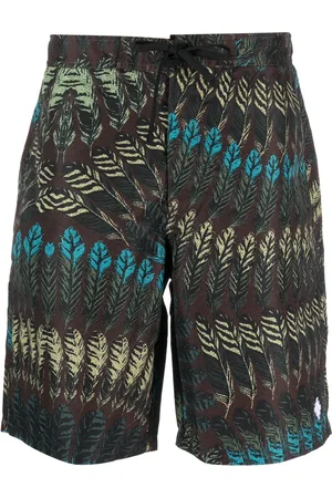 MARCELO BURLON Men Swim Shorts - Feather-print swim shorts