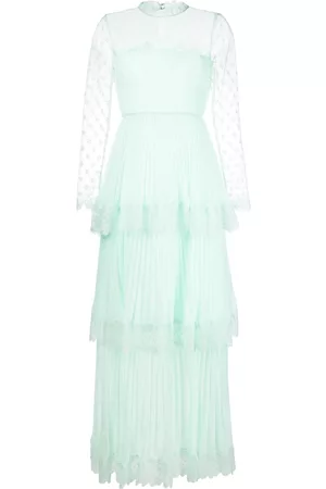 Self-Portrait Lace-trimmed chiffon tiered dress