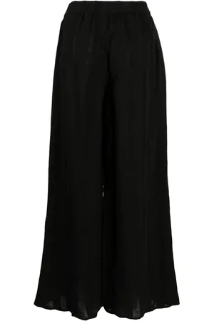Solid Wide-leg cotton-linen pants