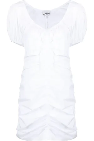 Ganni Ruched puff-sleeve minidress