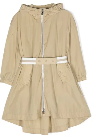 Moncler Girls Rainwear - Logo-print belted-waist rain jacket