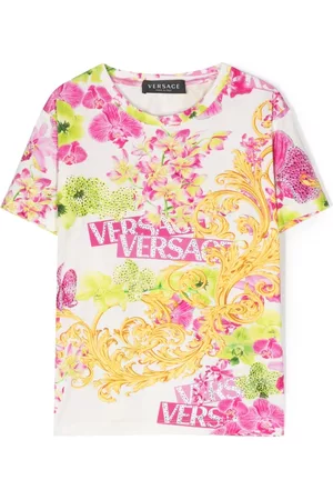 VERSACE Crystal-embellished floral-print T-shirt