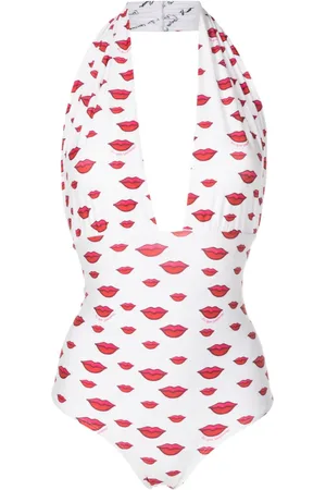 AMIR SLAMA Lip-print halterneck swimsuit