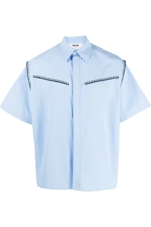 Msgm Men Shirts - Decorative stitching-detail cotton shirt