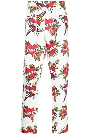 Philipp Plein Heart-print linen trousers