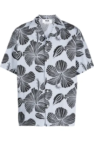 Msgm Men Shirts - Hibiscus print abowling shirt