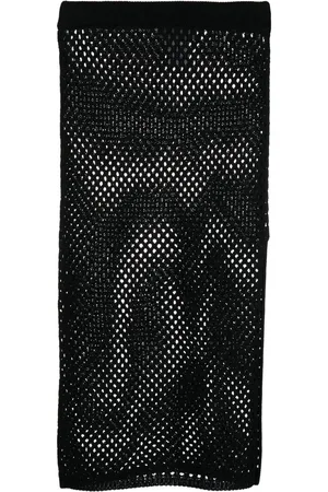 LANEUS Perforated knitted cotton skirt